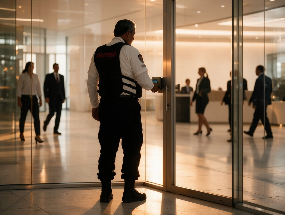 Elemento de DAI PRO controlando el acceso de cristal al vestíbulo de un corporativo